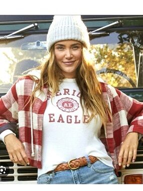 AEO Plaid Checkered Hoodie MEDIUM & White Long Sleeve SMALL